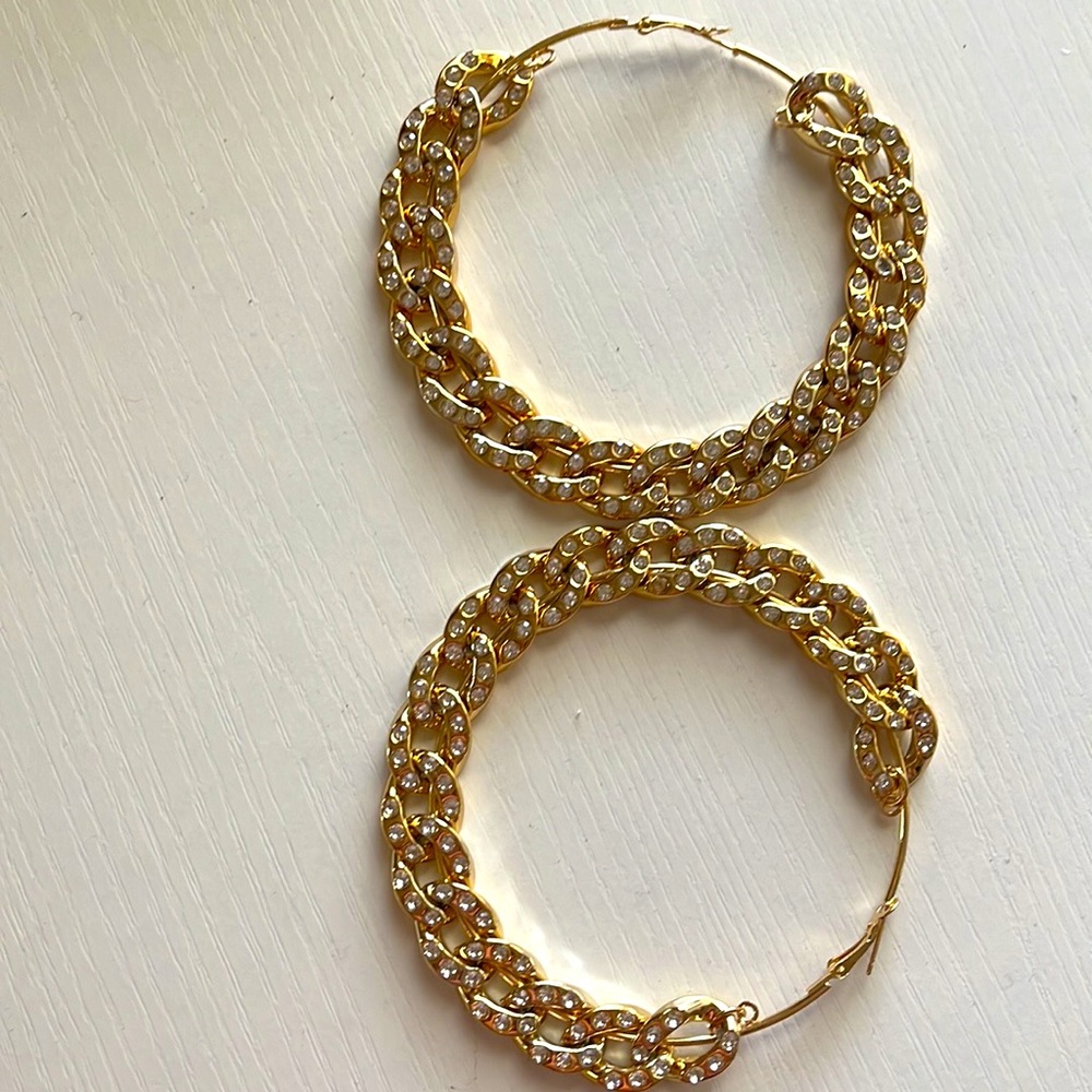 Oversized Crystal Detailed Hoop Earrings